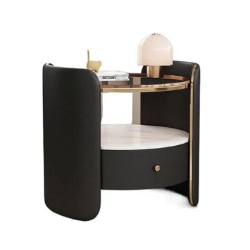 Modern Round Nightstand, with Drawers - Black
