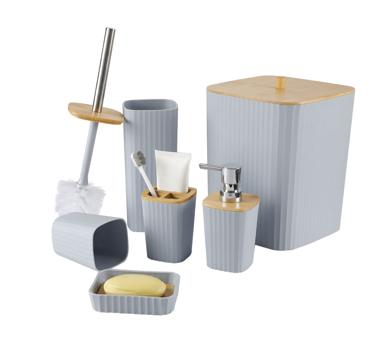 Bathroom Set with Wooden Finish - 6 Piece