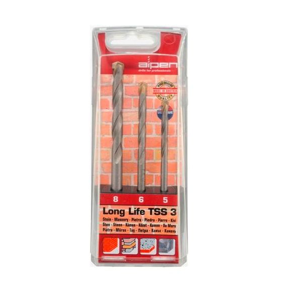 ALPEN - Masonry Drill Bit Set 3 Piece Long Life 5 6 8