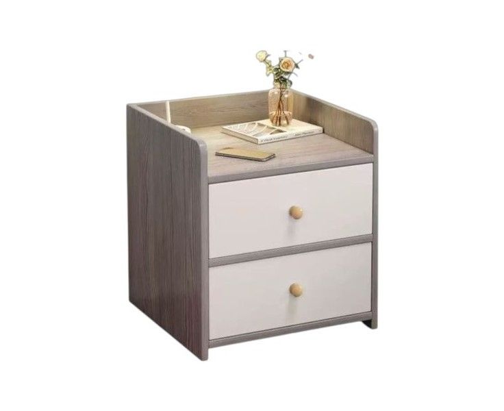 Two Drawer Wooden Bedside Table Bedroom Night Stand Grey
