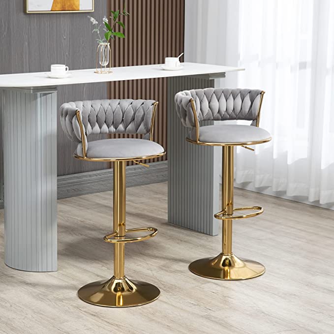 KC FURN-Set Of 2 Cady Velvet Swivel Bar Stools(Grey)