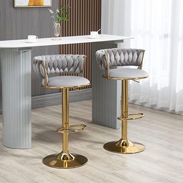 KC FURN-Set Of 2 Cady Velvet Swivel Bar Stools(Grey)