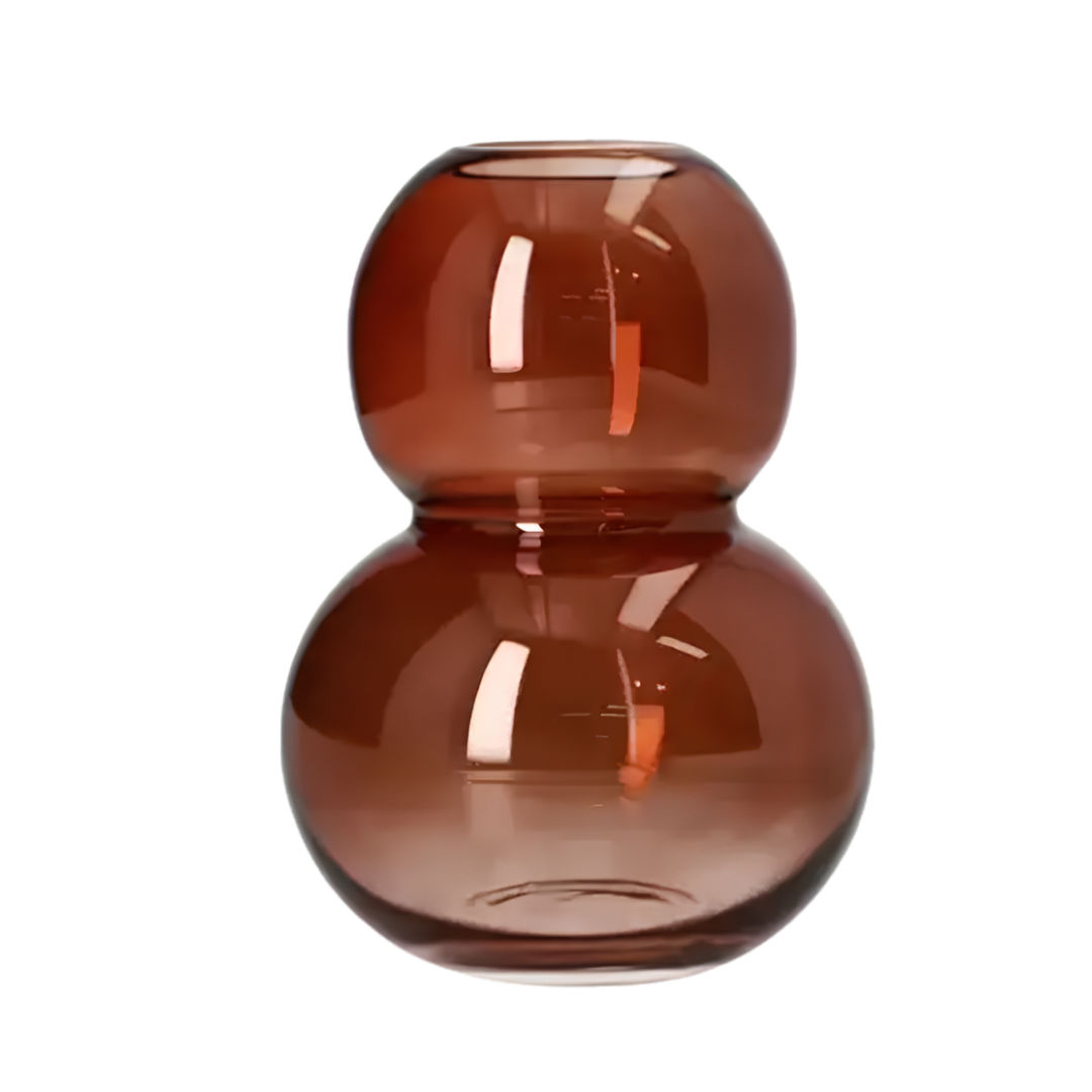 Danny Home Modern Double Bubble Tinted Glass Flower Vase – Smoky Amber Brown