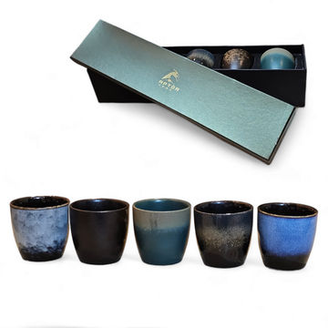 Japanese Kiln-Glazed Ceramic Tea & Coffee Cups - 150ml | Nature-Inspired Design | Gift Box Set Set of 5