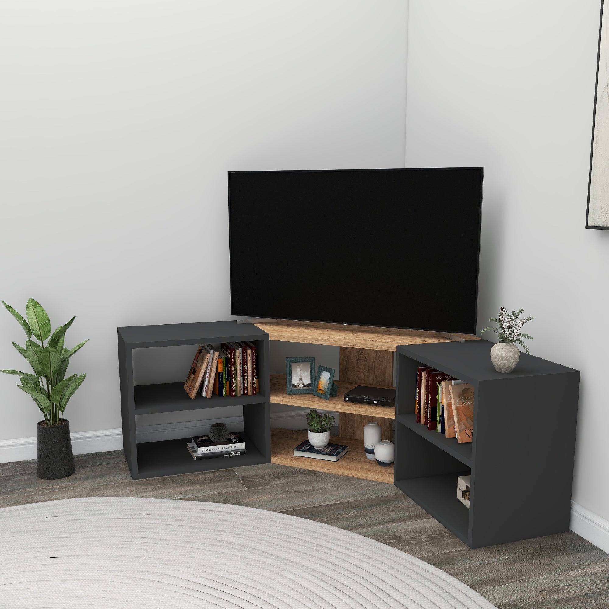 Armoire Bonnett TV Stand - Light Walnut/Beige