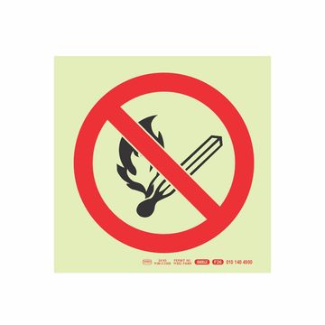 Photoluminescent 190mm Safety Sign F26 No Open Or Naked Flames