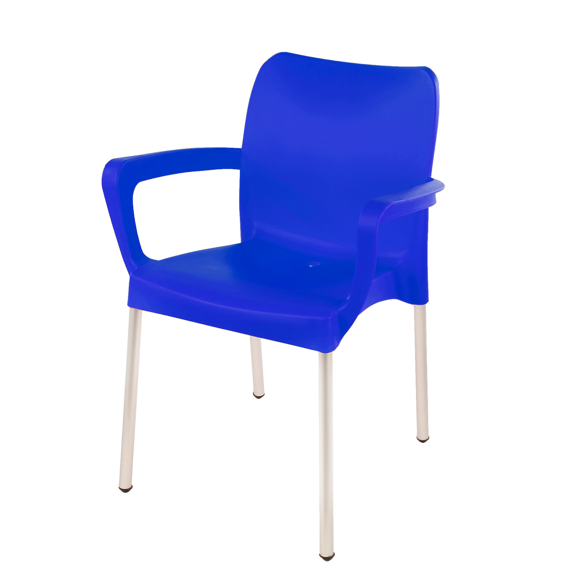 Heavy Duty Plastic Stacking Chair – Bistro Design with Armrests - Blue - 1 Chair