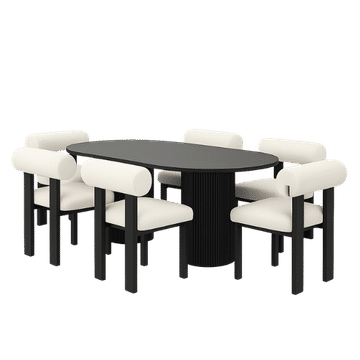 Tera Dining Set – Black Dining Table with 6 Bouclé Chairs
