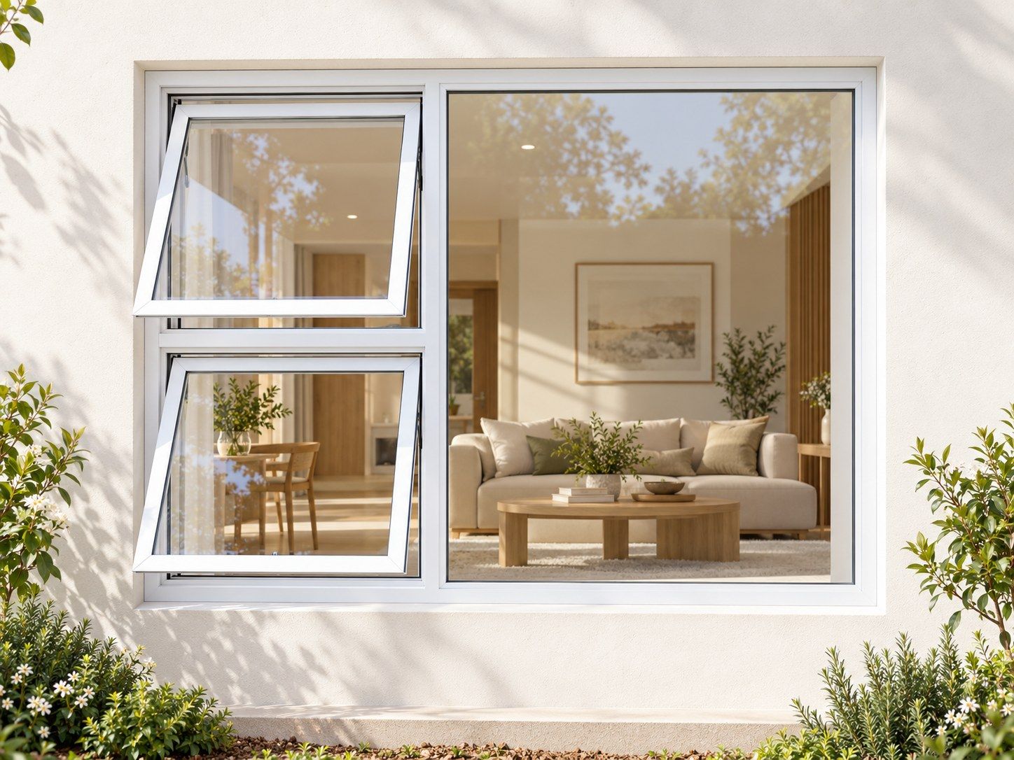 Kenzo Premium Top-Hung Aluminium Window - White, 1800 1200 mm, Left Two Openers with Fixed Side Pane, Clear Glass