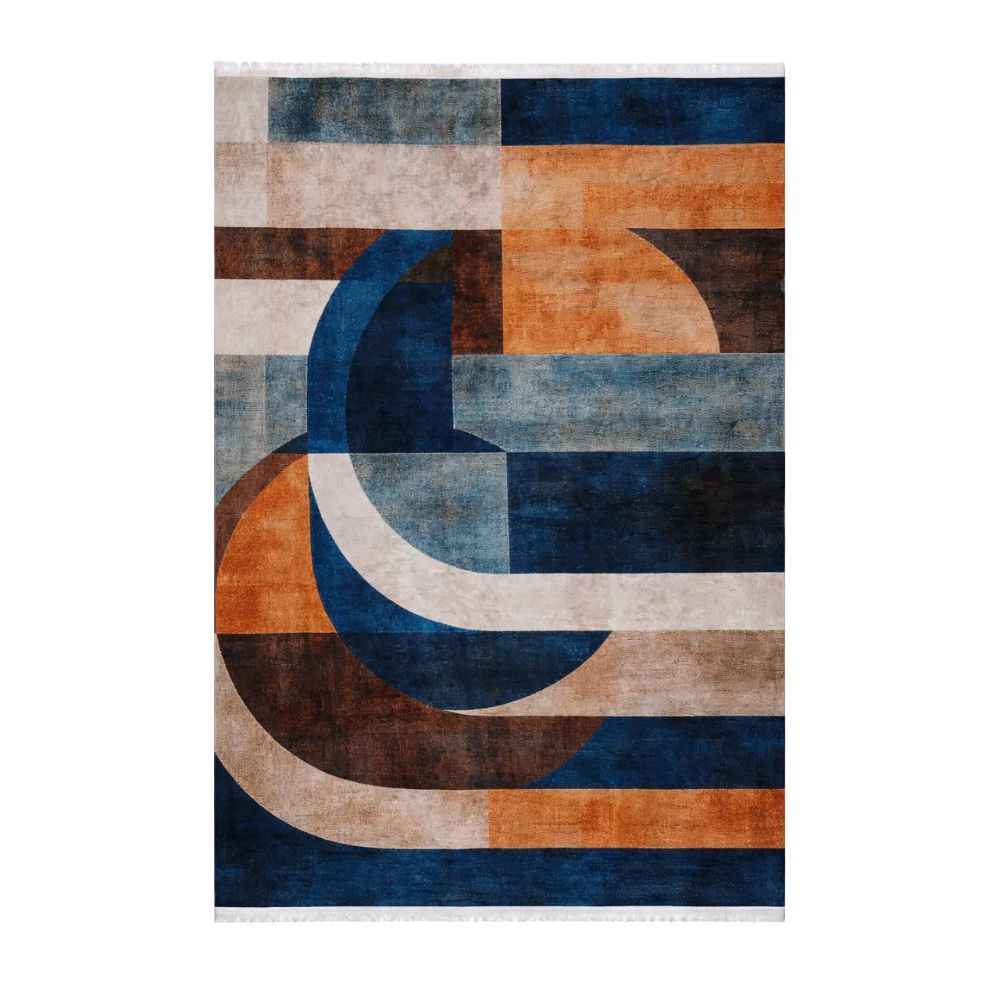 Curve Block Printed Rug 160 220 cm – Modern Abstract Decorative Area Rug for Living Room, Bedroom & Office