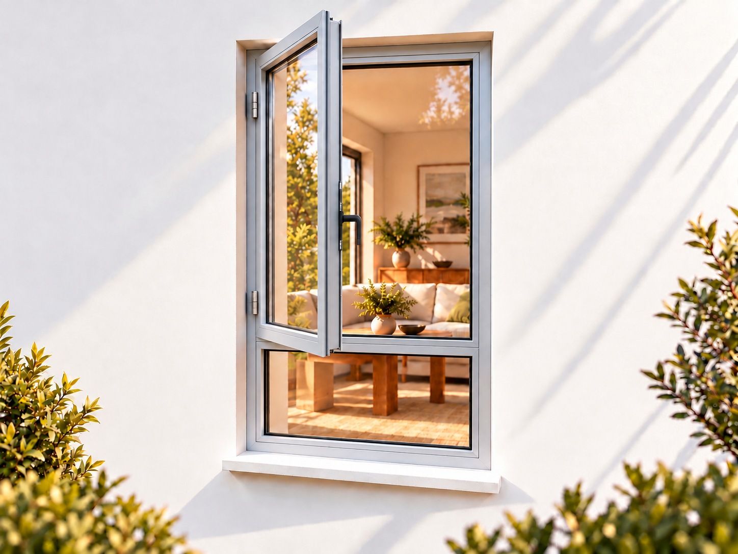 Kenzo Premium Side-Hung Aluminium Window - Silver, 600 1800 mm, Left Side Opener with Fixed Bottom Pane
