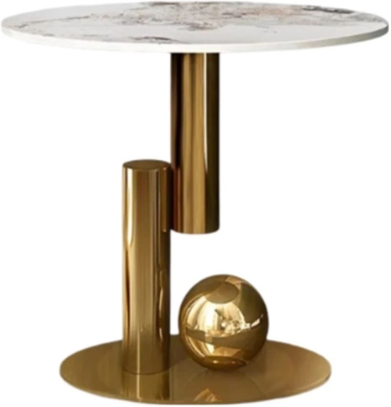 Sintered Stone Stone Round Coffee Table (Finish Colour - Gold + White, DIY(Do-It-Yourself))