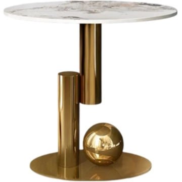 Sintered Stone Stone Round Coffee Table (Finish Colour - Gold + White, DIY(Do-It-Yourself))