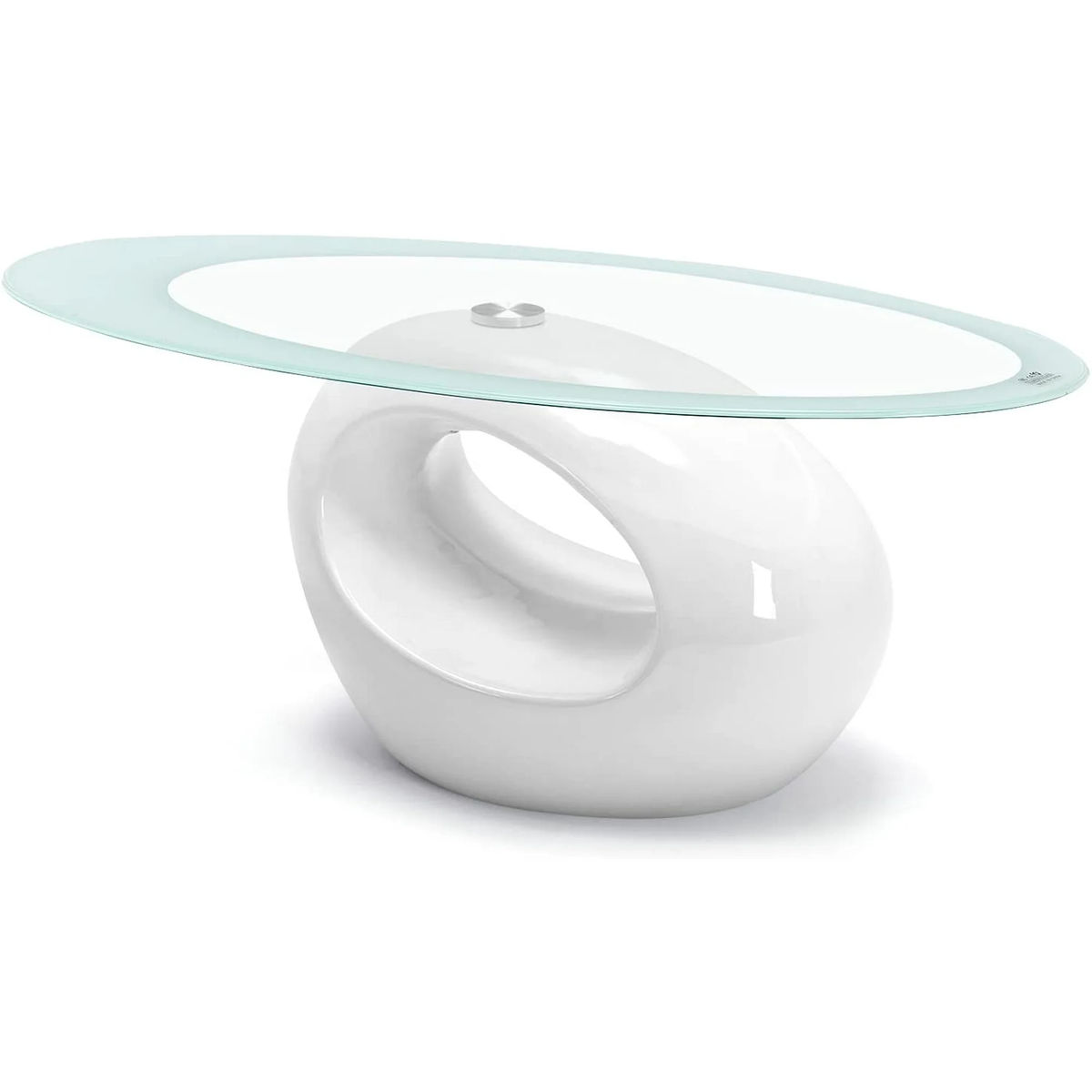 Coffee Tables - Oval Rounded Tempered Glass - White Colour