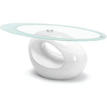 Coffee Tables - Oval Rounded Tempered Glass - White Colour