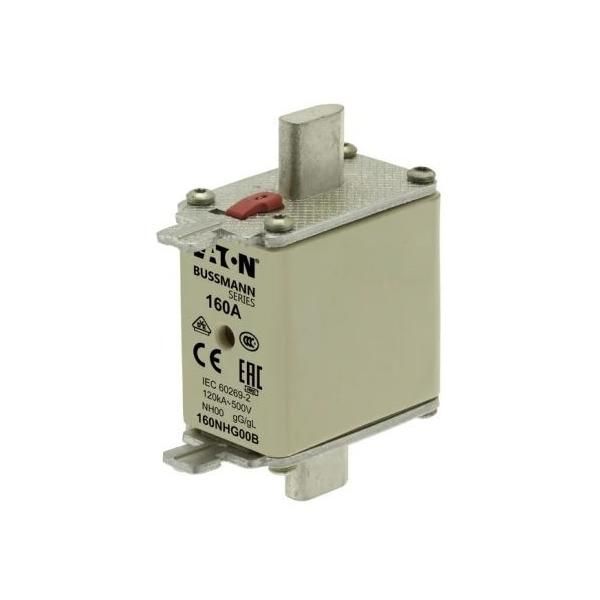 Eaton Bussman Solarix 500V 160A Nh00 Ceramic Din Fuse - Ac 500V, Dc 250V, Ceramic Body, Copper-Silver Contacts, Nh00 Size, 120Ka Breaking Capacity