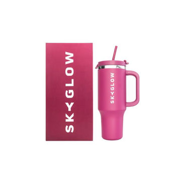SkyGlow Tumbler with Straw 1.2L-LargeTumbler Travel Mug w Handle-Leakproof - Purple Tulip - L