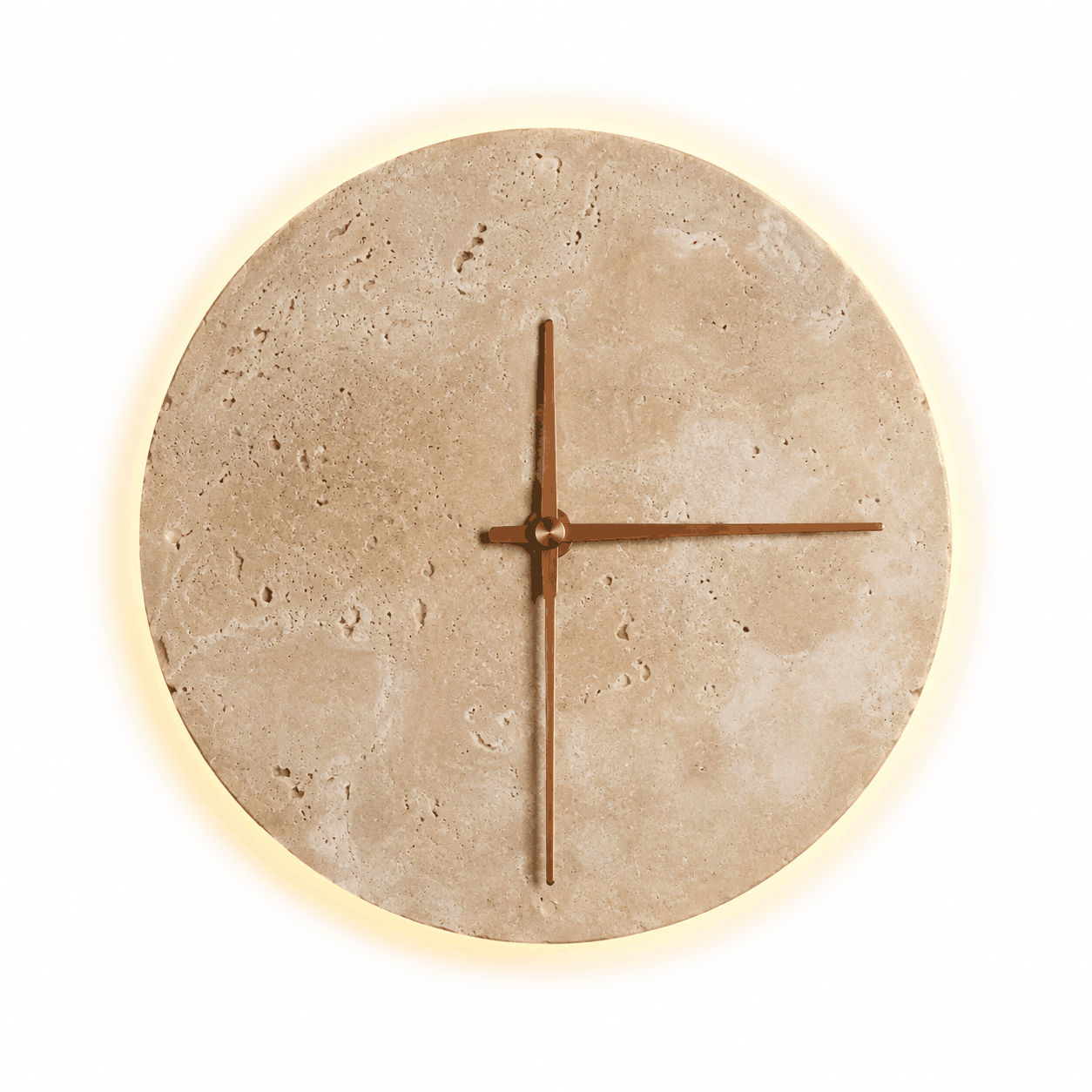 Minimalist Backlit Travertine Stone Wall Clock