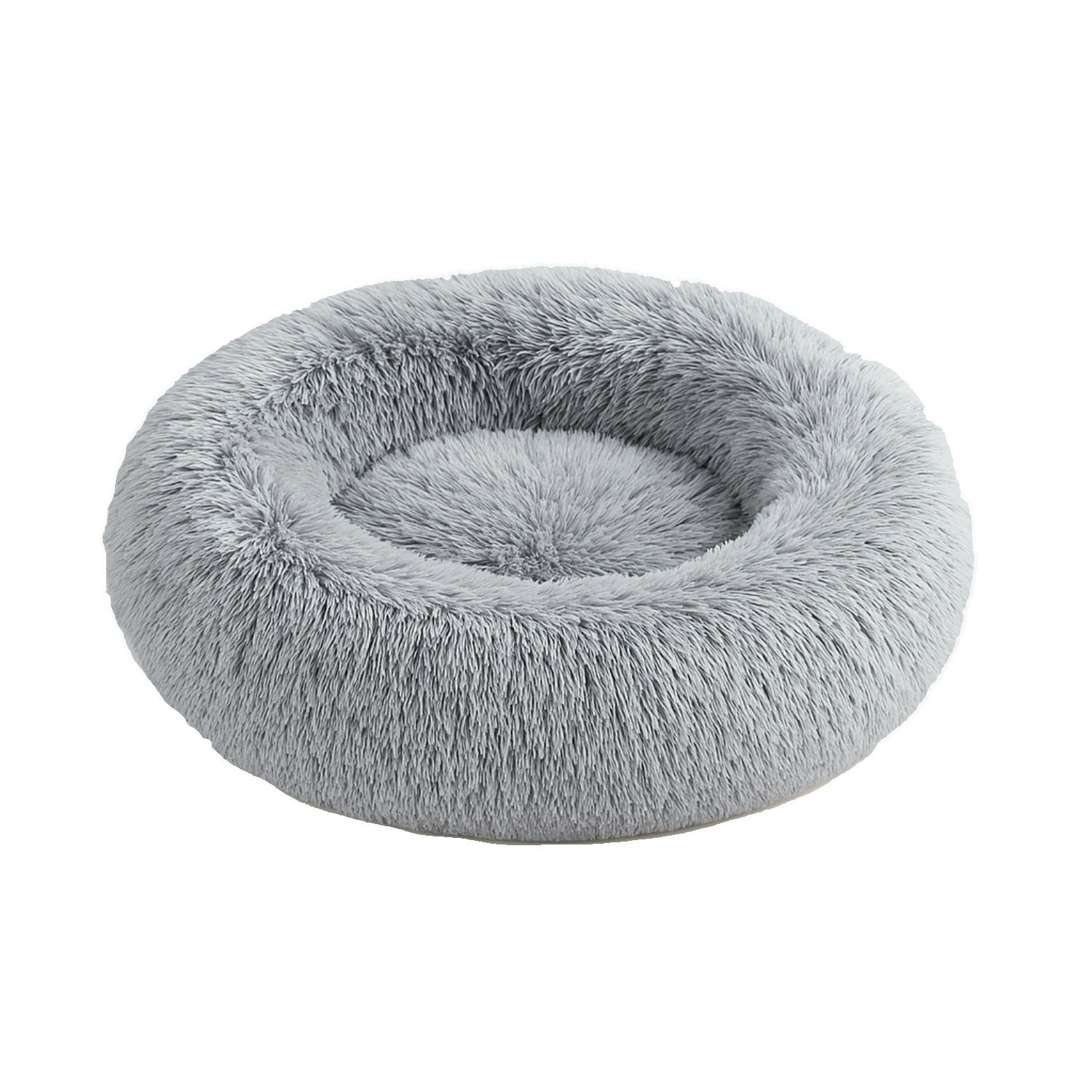 SOFT FLUFFY ROUND DOG BED - GREY