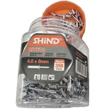 Shind 4.0x8mm Silver Rivets About 358Piece