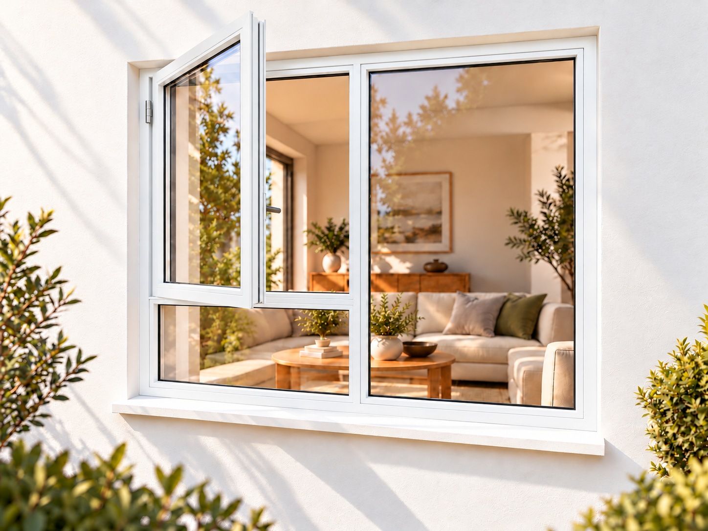 Kenzo Premium Side-Hung Aluminium Window - White, 1200 1500 mm, Left Side Opener with Fixed Bottom Pane