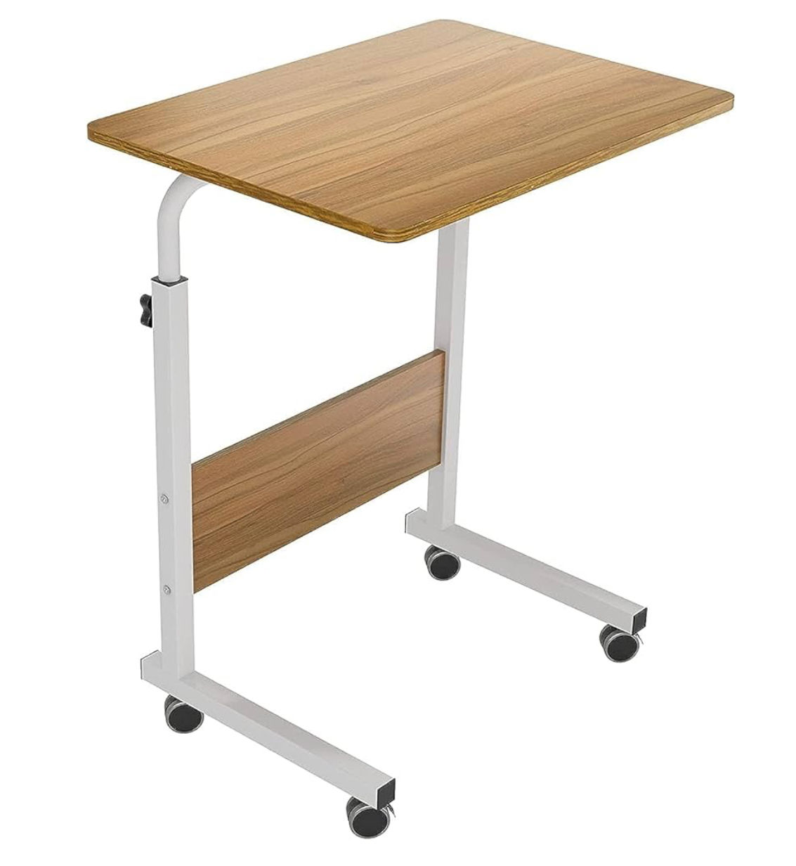 Portable Laptop Table with Adjustable Height & Wheels – Wooden Rolling Desk-brown