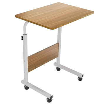 Portable Laptop Table with Adjustable Height & Wheels – Wooden Rolling Desk-brown