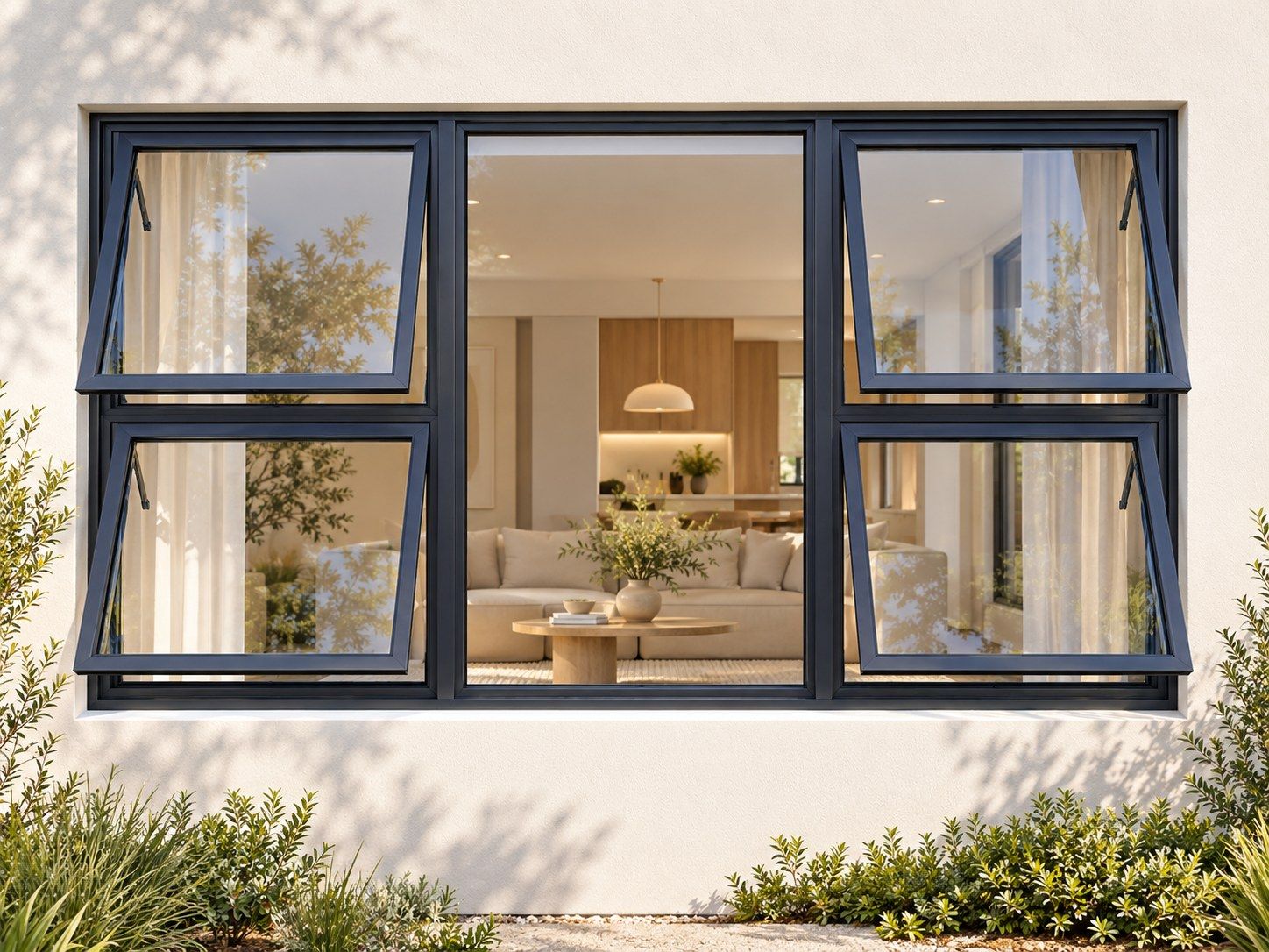 Kenzo Premium Top-Hung Aluminium Window - Charcoal, 2100 1200 mm, Four Openers with Fixed Centre, Clear Glass