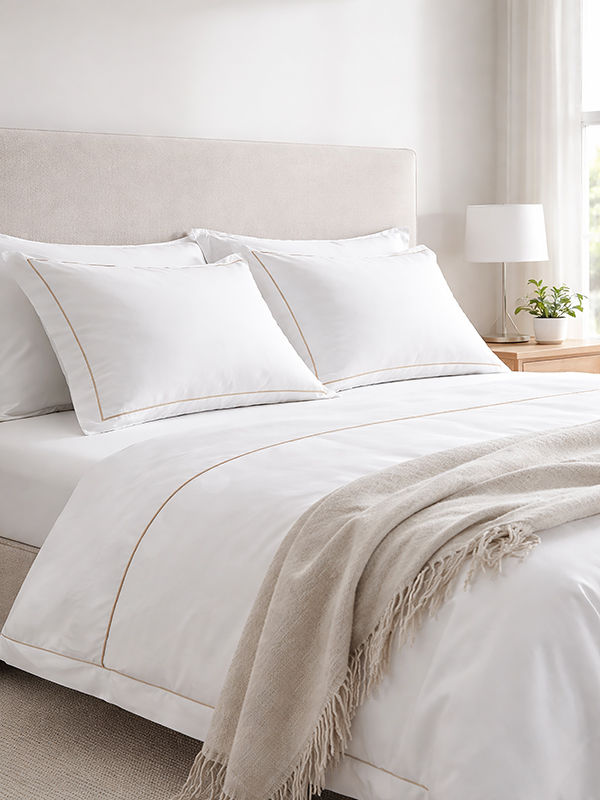 Premium Collection Soft Touch - Oxford Creme Brulee Satin Stitch Pillow Cover Set - King - (1 Set)