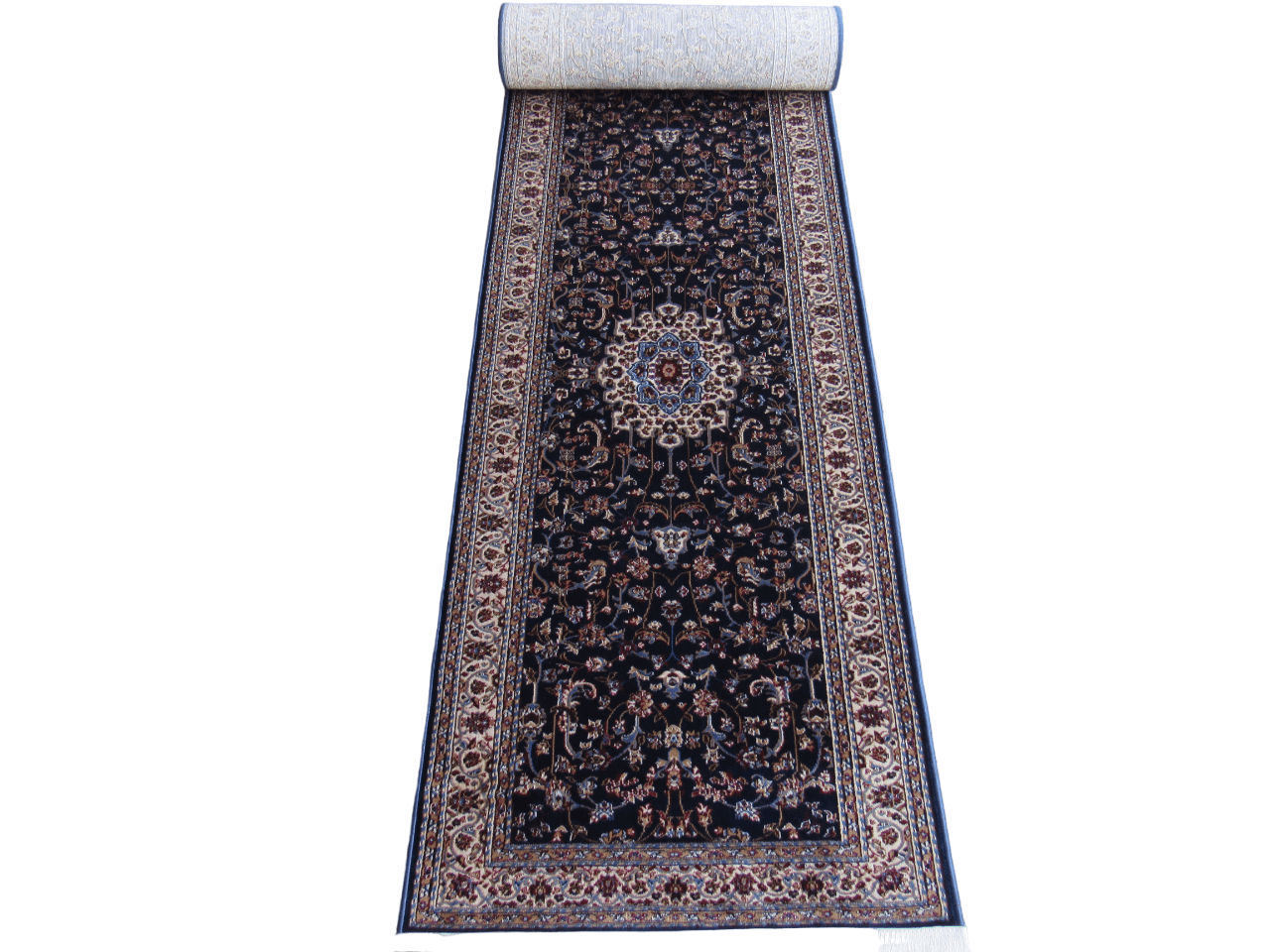 BK Carpets & Rugs –  Persian  Kashan 5m Medallion Passage Runner – Blue - Beige - 80cm x 5m