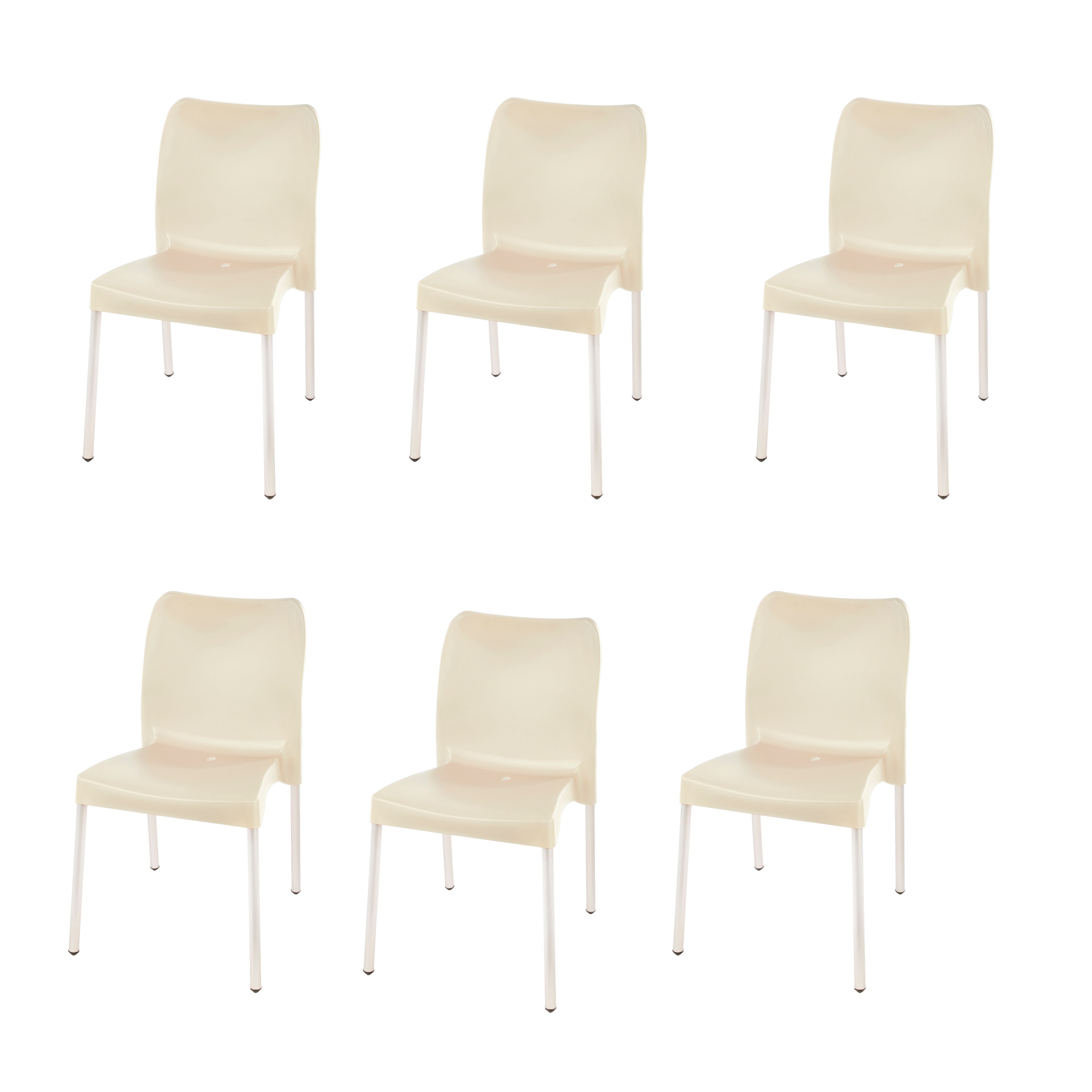 Florence Heavy  Duty Plastic Bistro Chair / Patio Chair / Garden Chair / Stackable - NO ARMRESTS - BEIGE  - Set of 6