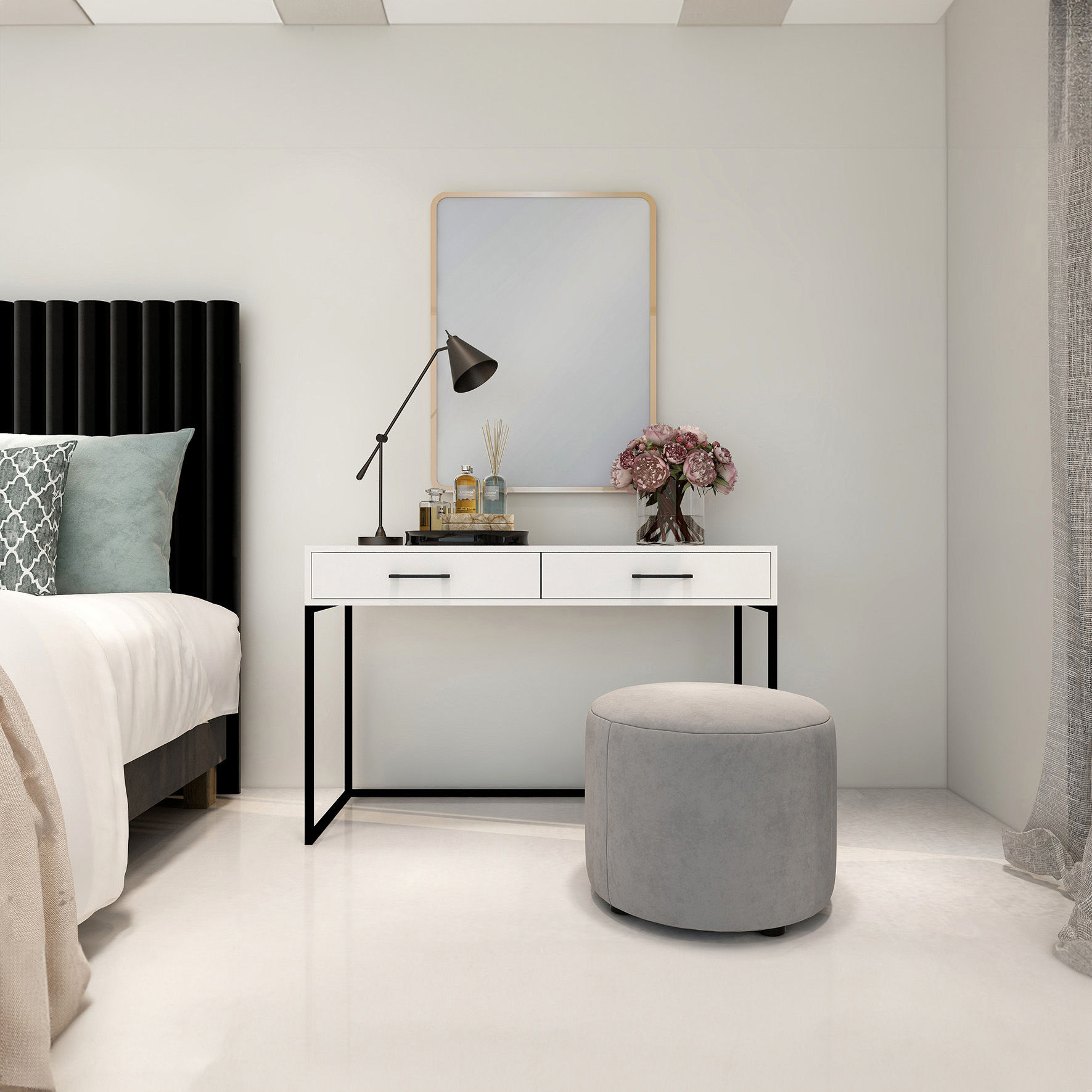 Dresser / Desk Lilo Satin White - Black Frame