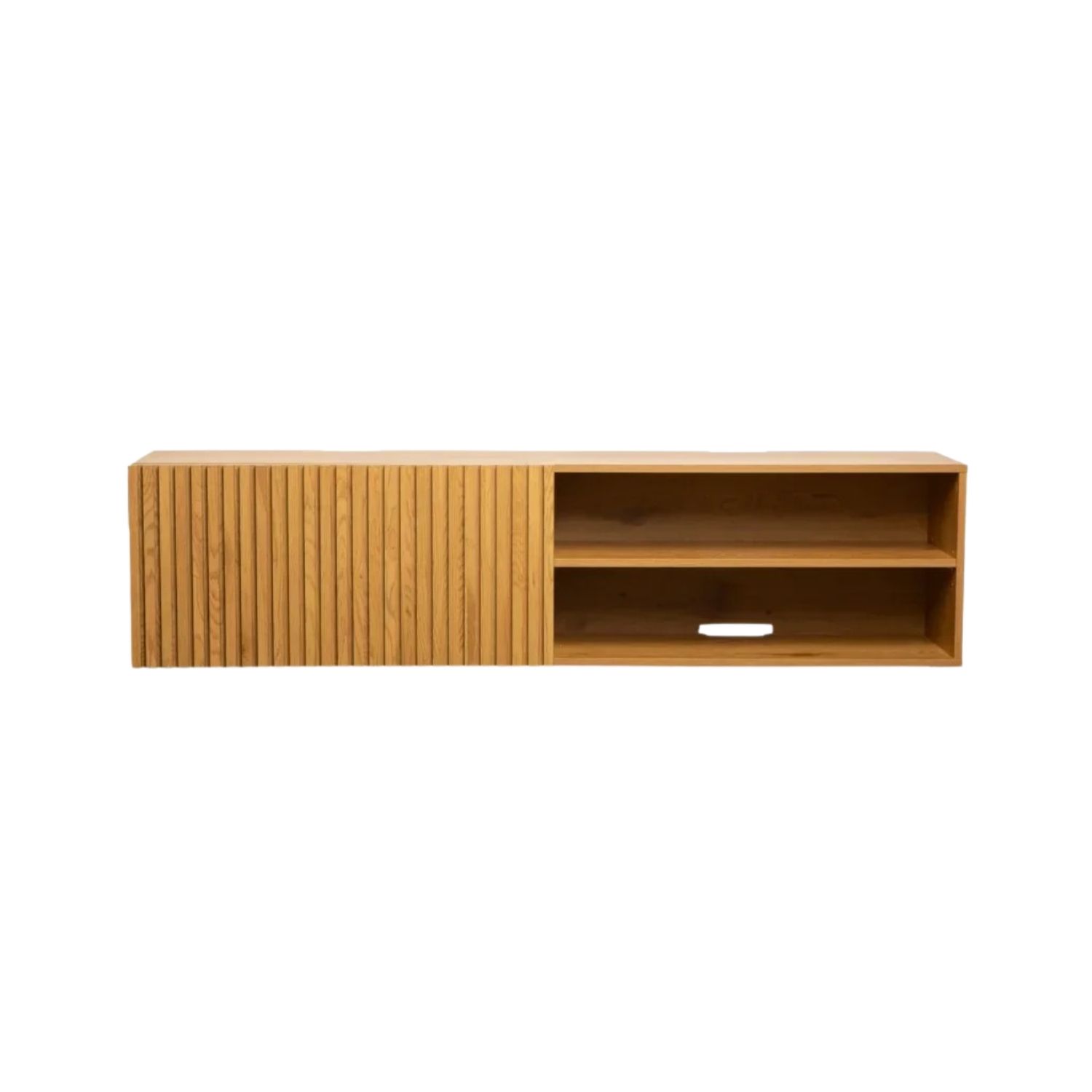 Floating TV Unit With Slatted Door & Shelves