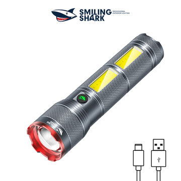SmilingShark SD5299 Powerful Torch Light Super Bright Heavy Duty M60 6000lm Flashlight with COB Floodlight Zoomable 3Modes Type-C Rechargeable Waterproof for Camping Hiking Work