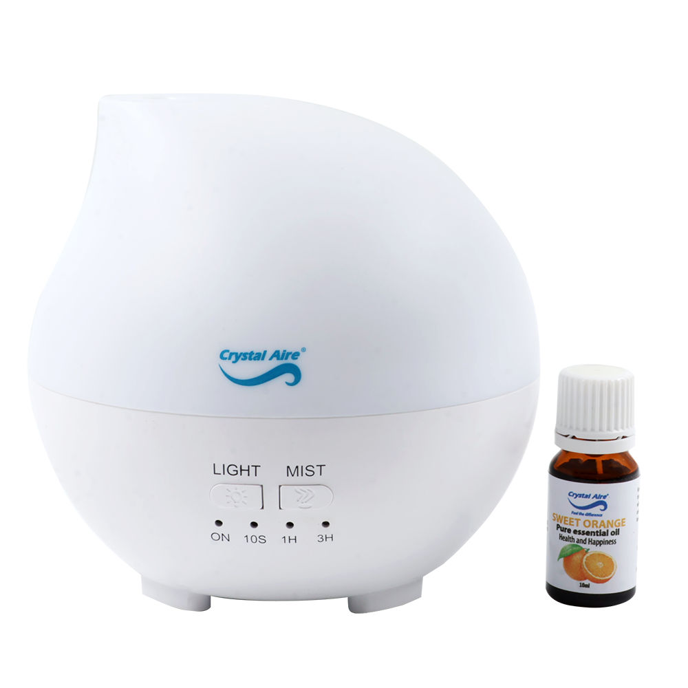 Crystal Aire Aroma Raindrop Diffuser with Night Light & 10ml Sweet Orange Essential Oil