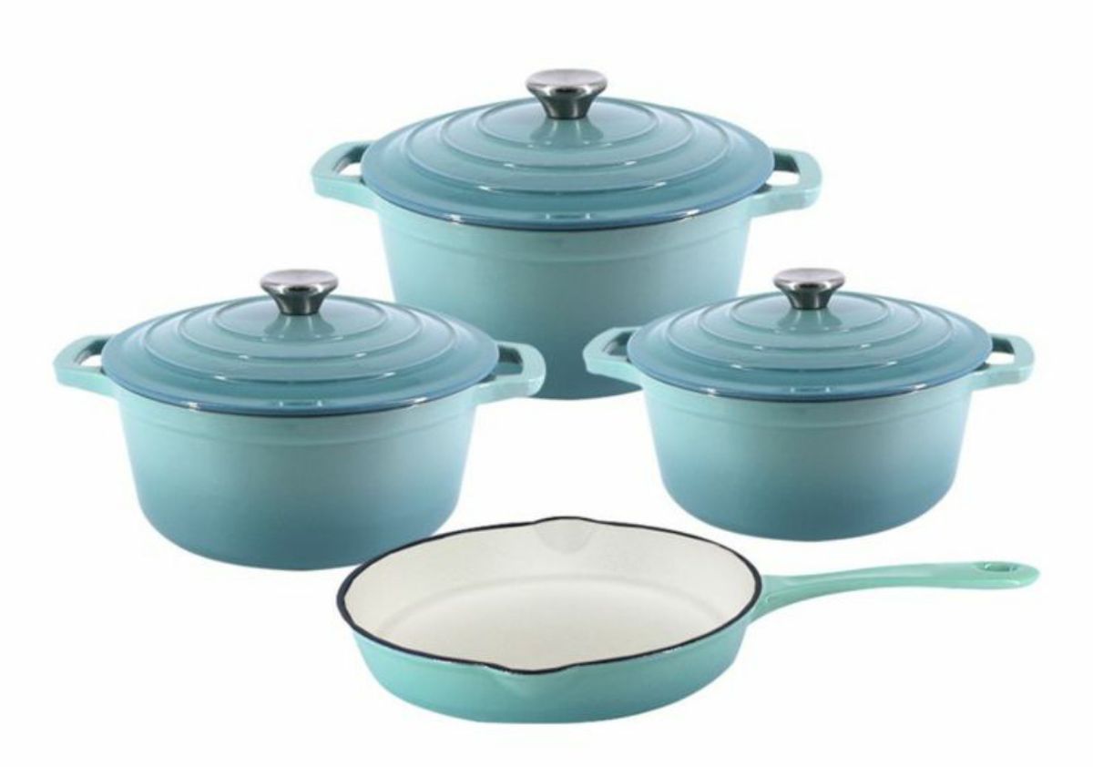 Dream World New Design Dutch Pot Cookware Sets Cast Iron - 7 Piece - Sky