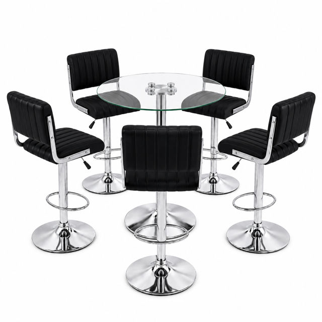 Ziyane DIY 6-Piece Glass Top Adjustable Bar Table & Swivel Stool Set (Black)