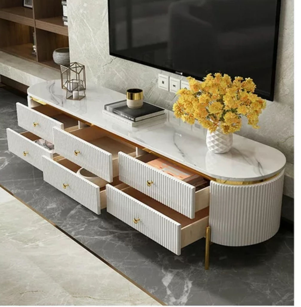 EFURN- Asher TV stand with Marble tile top