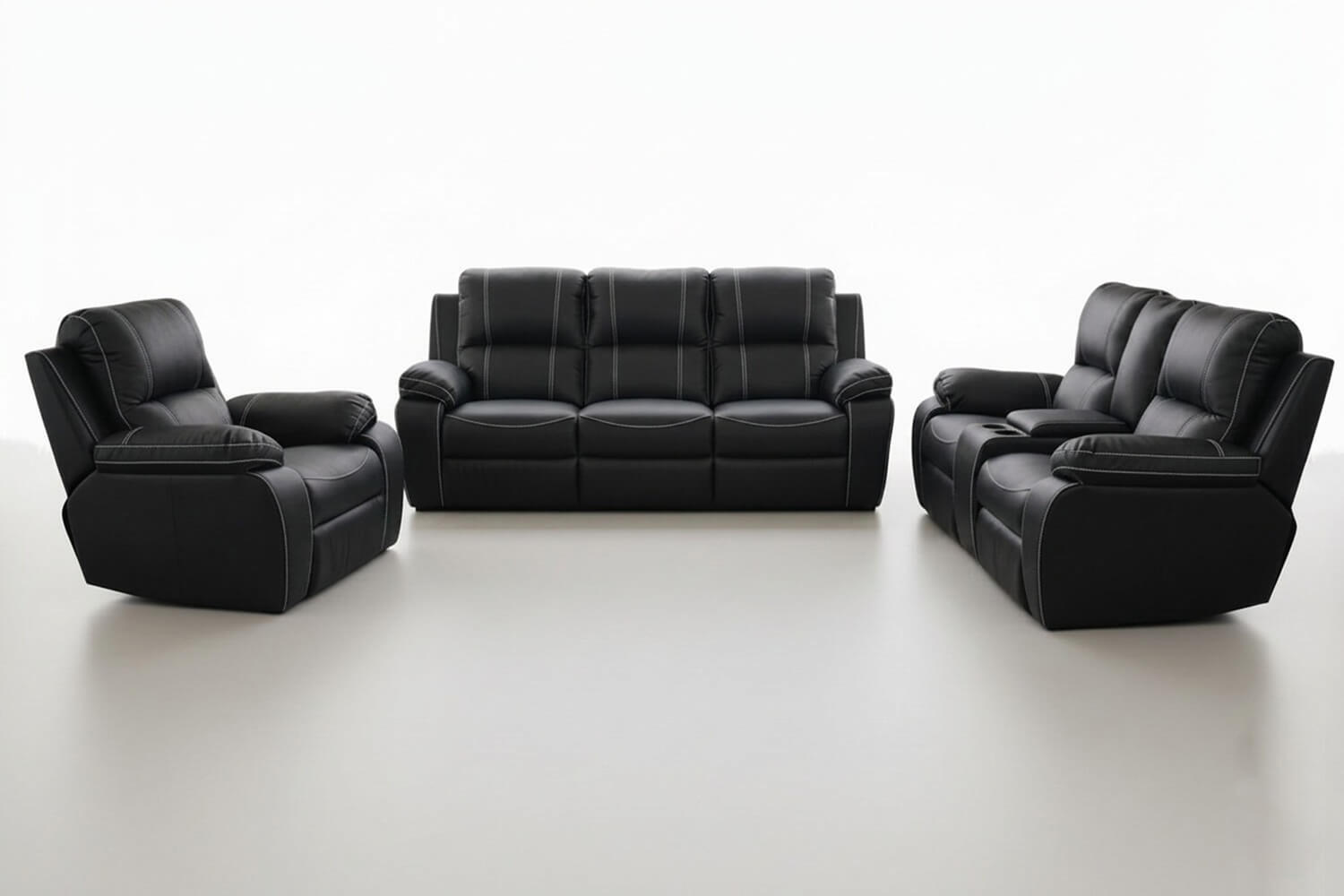 Premier Genuine Leather Lounge Set 3-Piece (x1 1-Seater x1 2-Seater Sofa with Console x1 3-Seater Sofa - Black)
