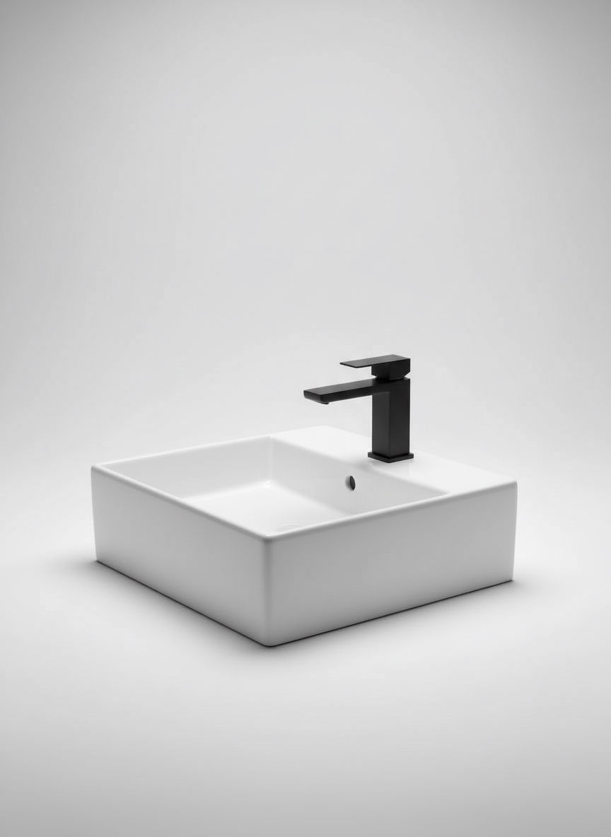 White Square Basin w/ Tap