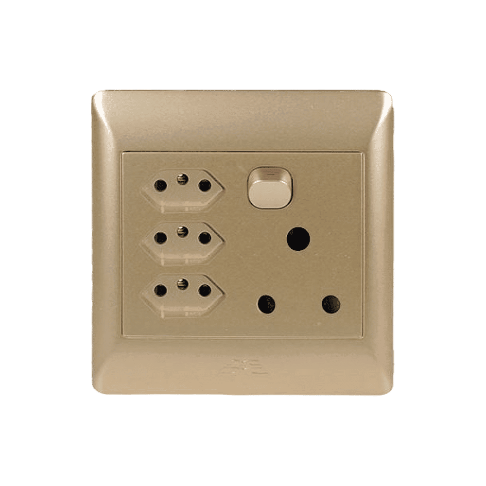 1x16A 3X NEW SA SW. SOCKET 4x4 C/W CHAMPAGNE COVER PLATE