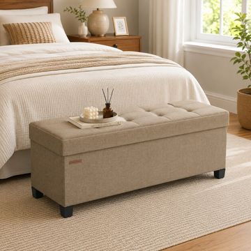 Songmics Storage Ottoman Bedroom Bench, Camel Brown