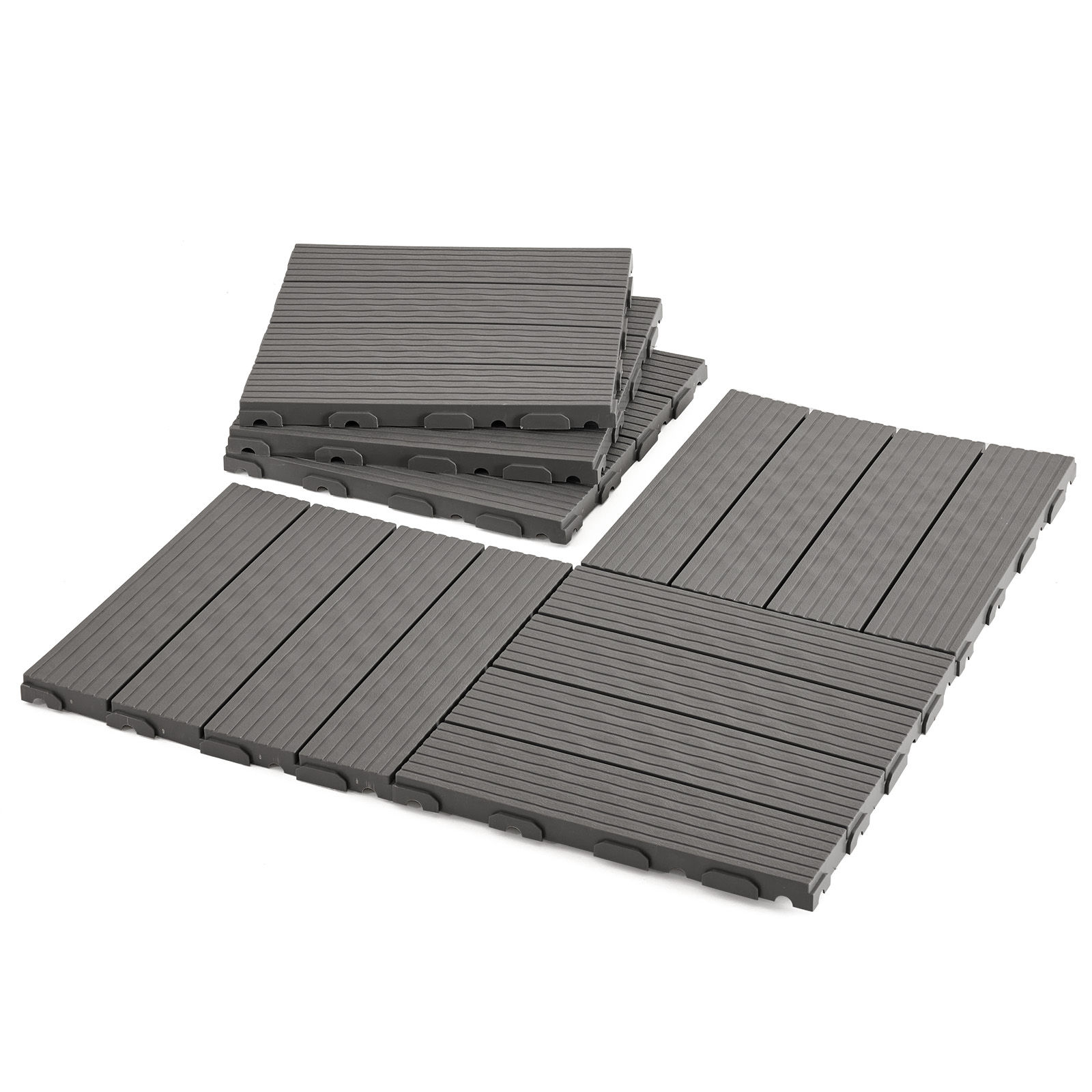 Grey Interlocking Patio Deck Tiles, PP Plastic, Quick Drying & Tool-Free Install, 6 Pack, 29.5 x 29.5 cm