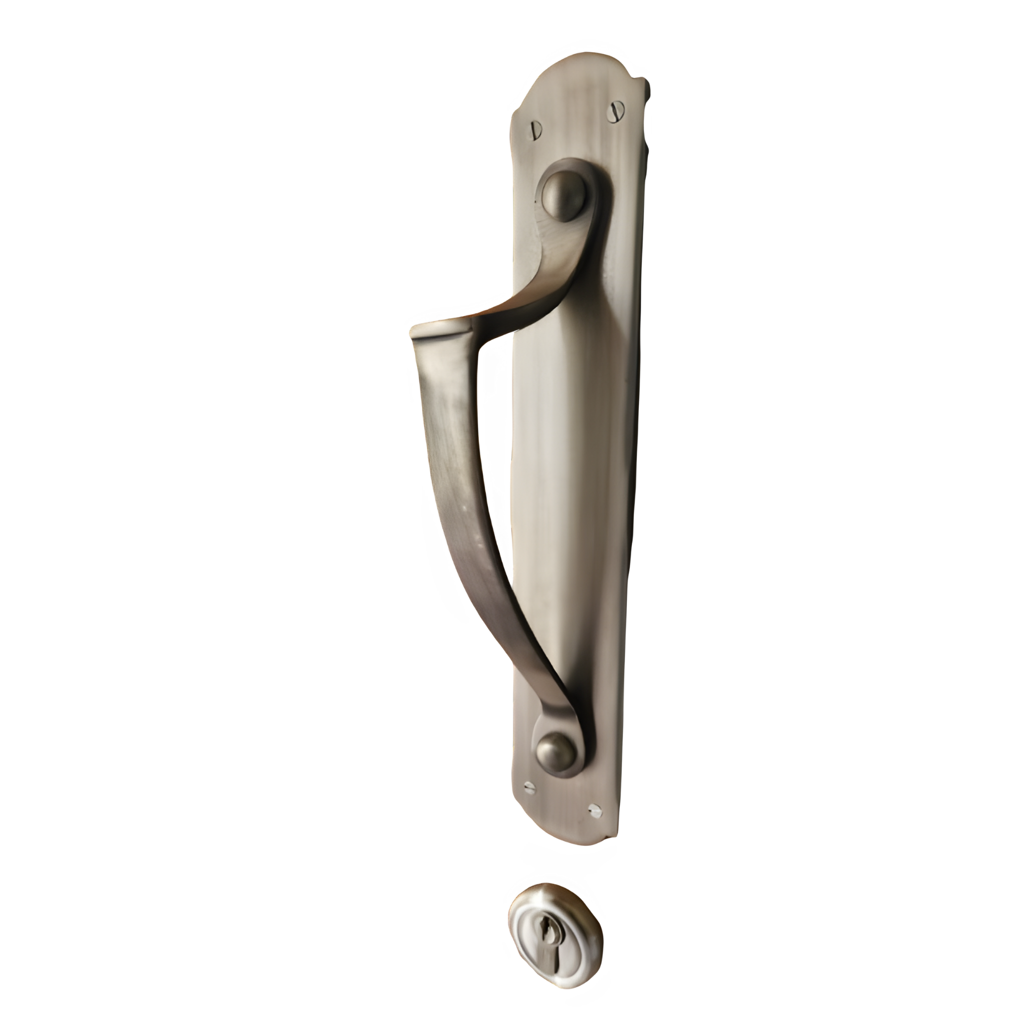 French pull handle on plate - Antique Brass Finish