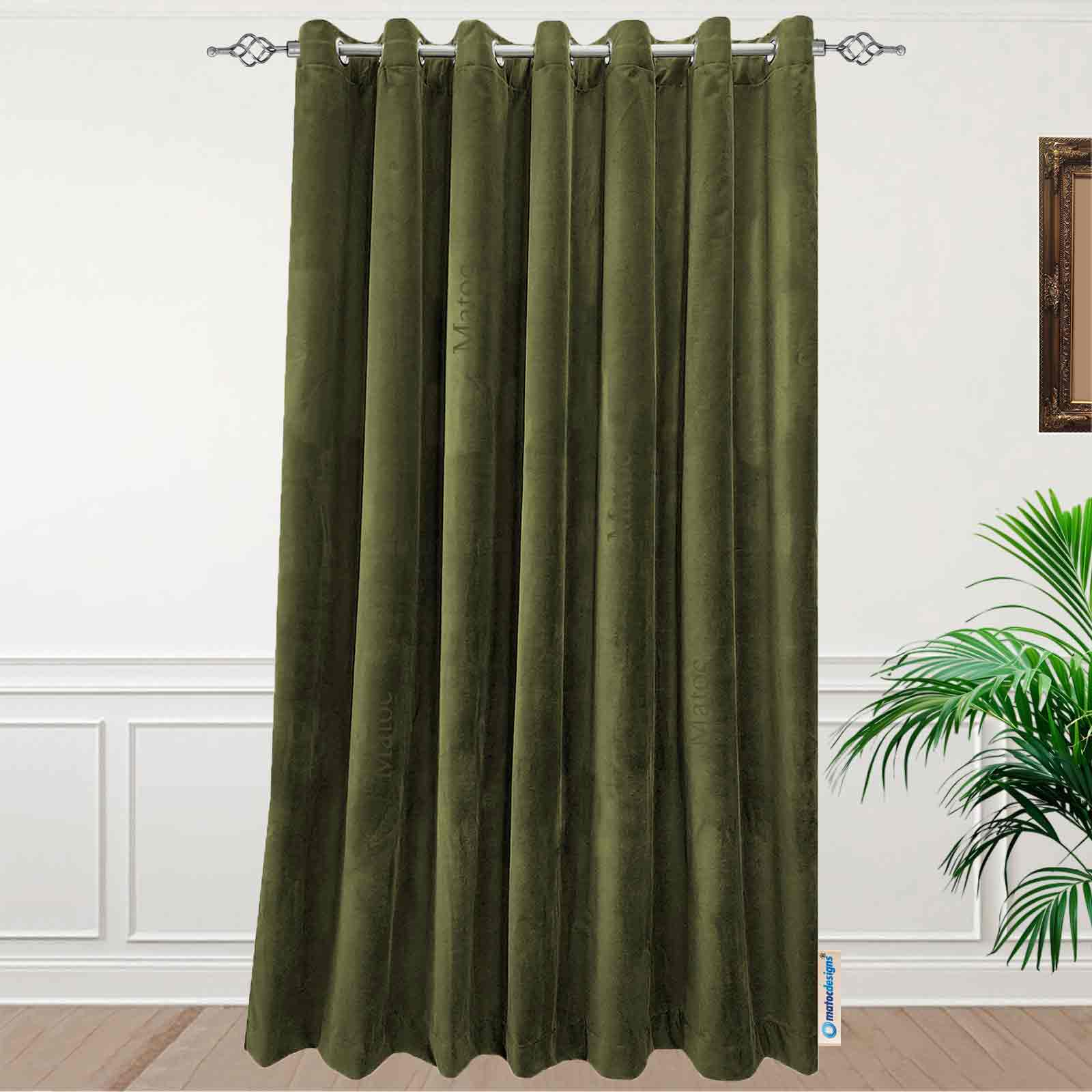 Matoc Designs Curtain - Velvet Olive Green - Lined - Eyelet - 230cm W x 221cm H