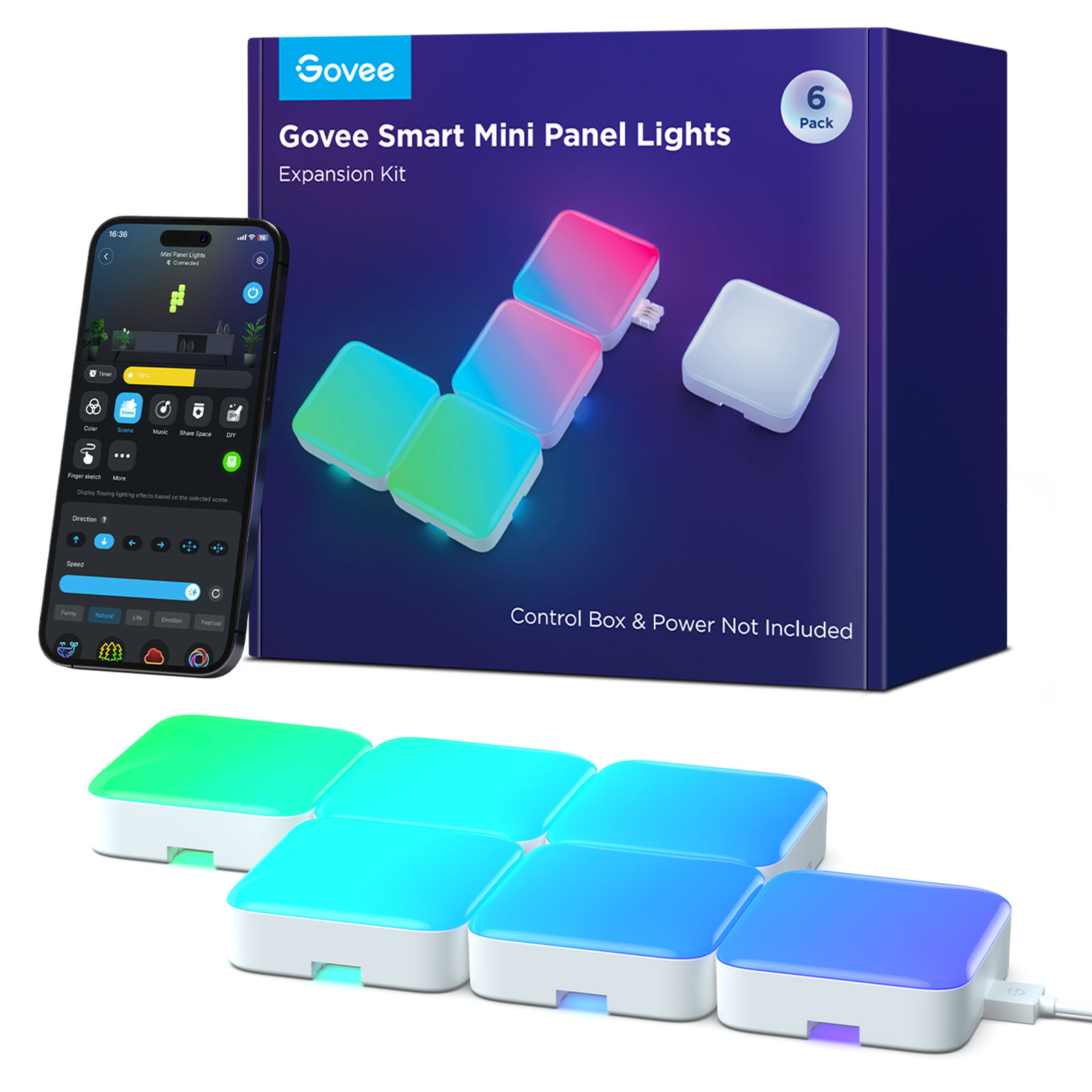 Govee Smart Mini Panel Lights Extension (6 pack) - Customisable RGBIC Wall Light System