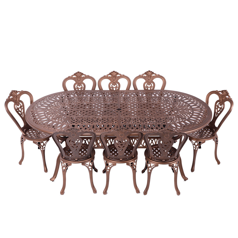 8 Seater - Victoria Aluminium Patio Set / Garden Furniture / Outdoor Dining Set     (8 Victoria Chairs with 214cm x 110cm  Oval Elizabeth Table) - COPPER