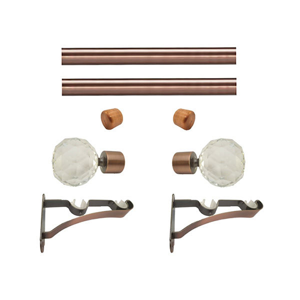 Matoc 28mm Double Pole Set - Crystal Ball Finials - Antique Copper - 1.0m
