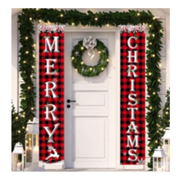 Merry Christmas Decoration Banner Sign Red and Black Hanging Banner