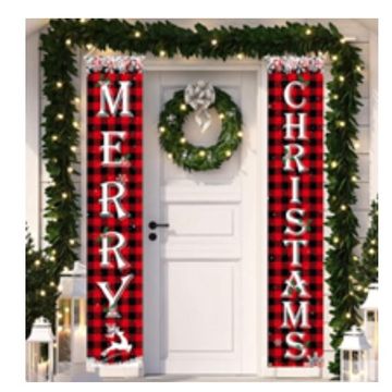 Merry Christmas Decoration Banner Sign Red and Black Hanging Banner